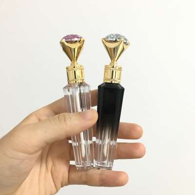 Wholesale slim lipgloss wand tube private label 4ml cut glass stone cover empty luxury lipgloss tube with brush